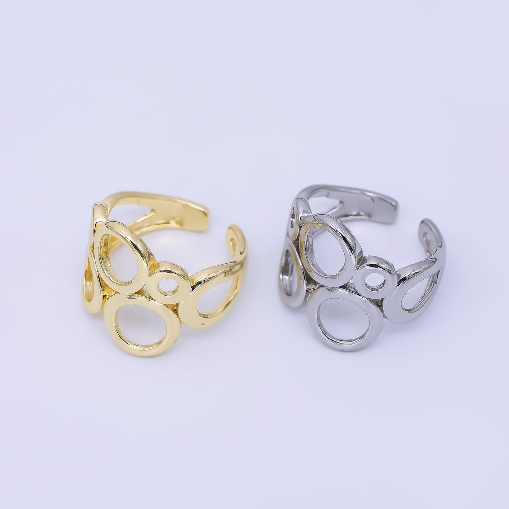 24K Gold Filled Geometric Open Circle Round Ring in Gold & Silver | O1642 O1641