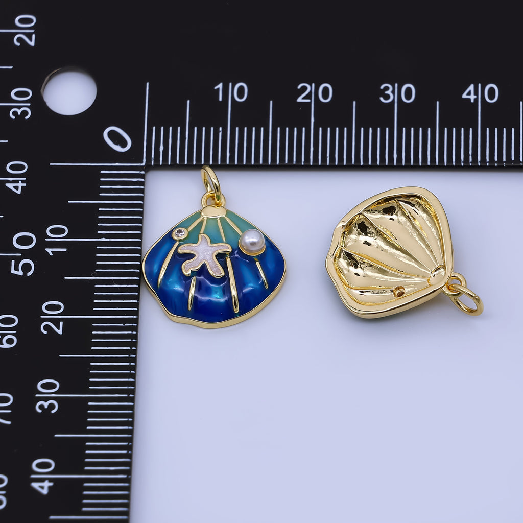 24K Gold Filled Green, Orange, Teal, Blue Starfish Scallop Clam Sea Shell Charm | AJ431 AJ432