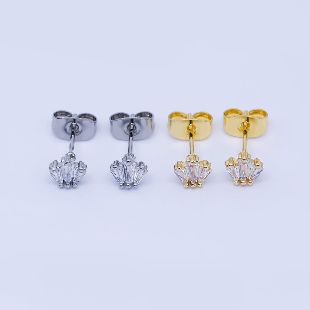 24K Gold Filled Clear CZ Triple Baguette Stud Earrings in Silver & Gold | AB1632