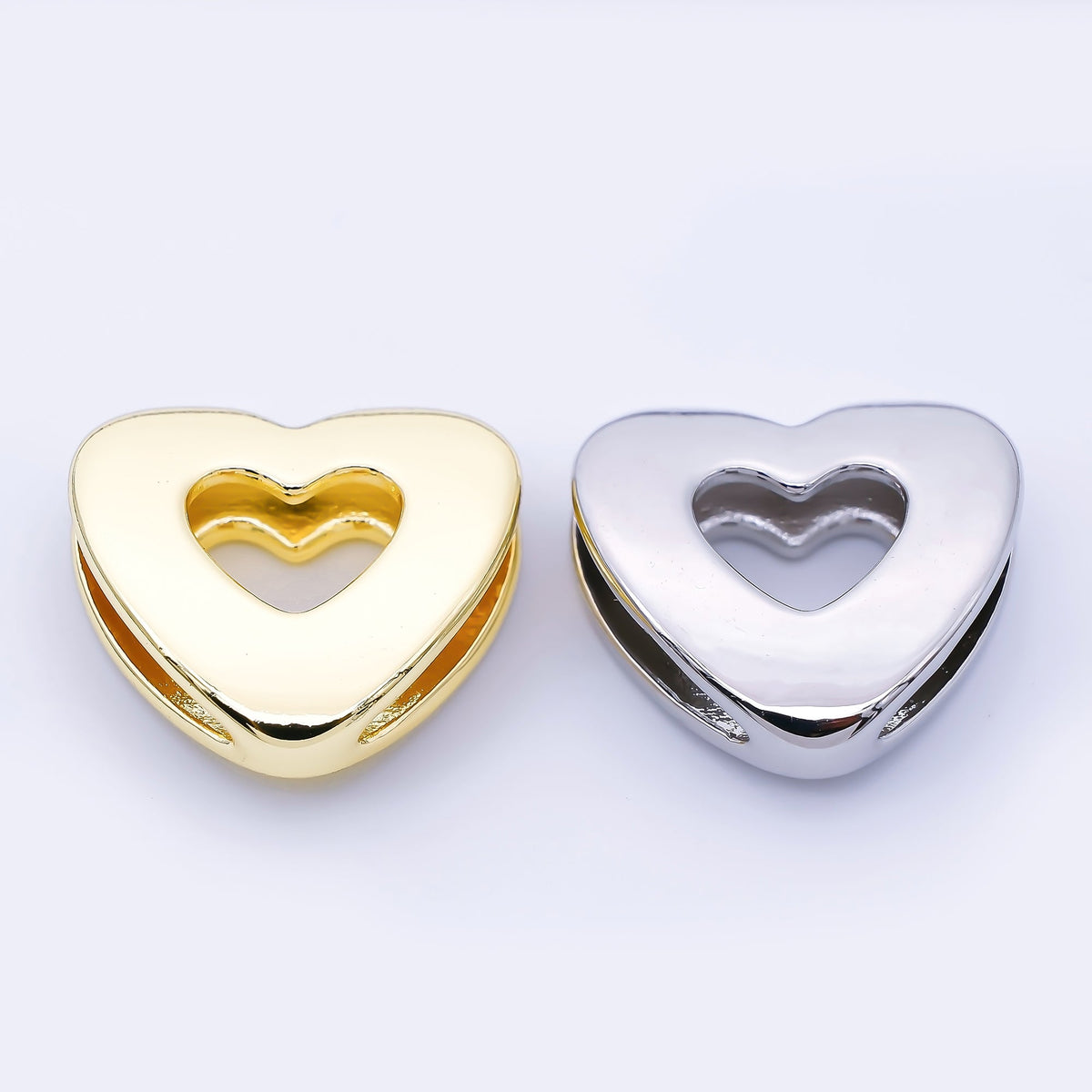 24K Gold Filled 20mm Cord Chubby Open Heart Bead in Gold & Silver | B862