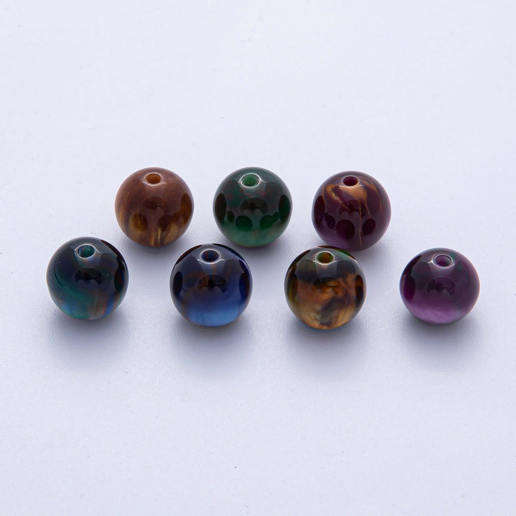 10 pcs 12mm Dark Teal, Yellow, Blue, Purple, Brown, Green Glitter Resin Round Bead | B569 - B583