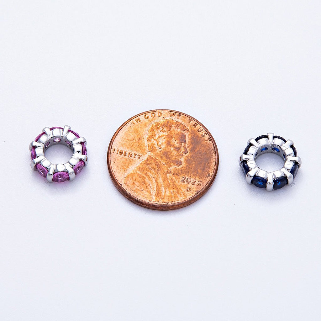 10.5mm Personalized Birthstone Micro Paved Round CZ Rondelle Spacer Set | Beads-00101 ~ Beads-00112