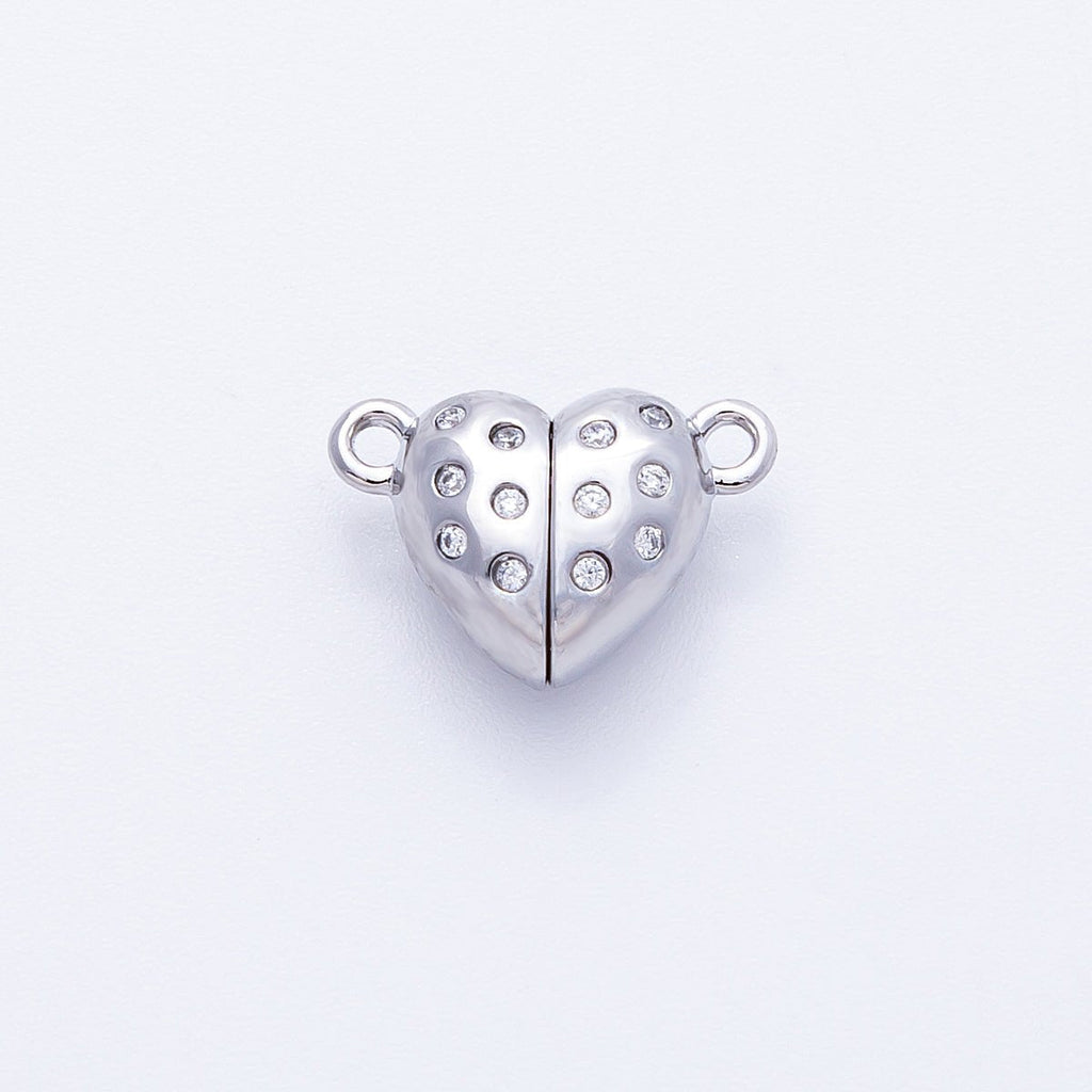 16K Gold Filled 10mm CZ Dotted Magnetic Heart Connector Closure Findings in Gold & Silver | Findings-00029