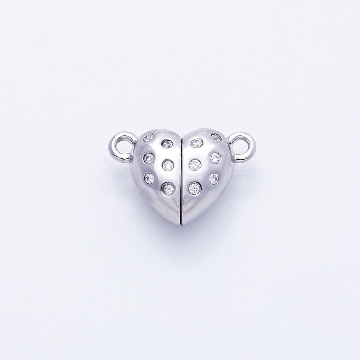 16K Gold Filled 10mm CZ Dotted Magnetic Heart Connector Closure Findings in Gold & Silver | Findings-00029
