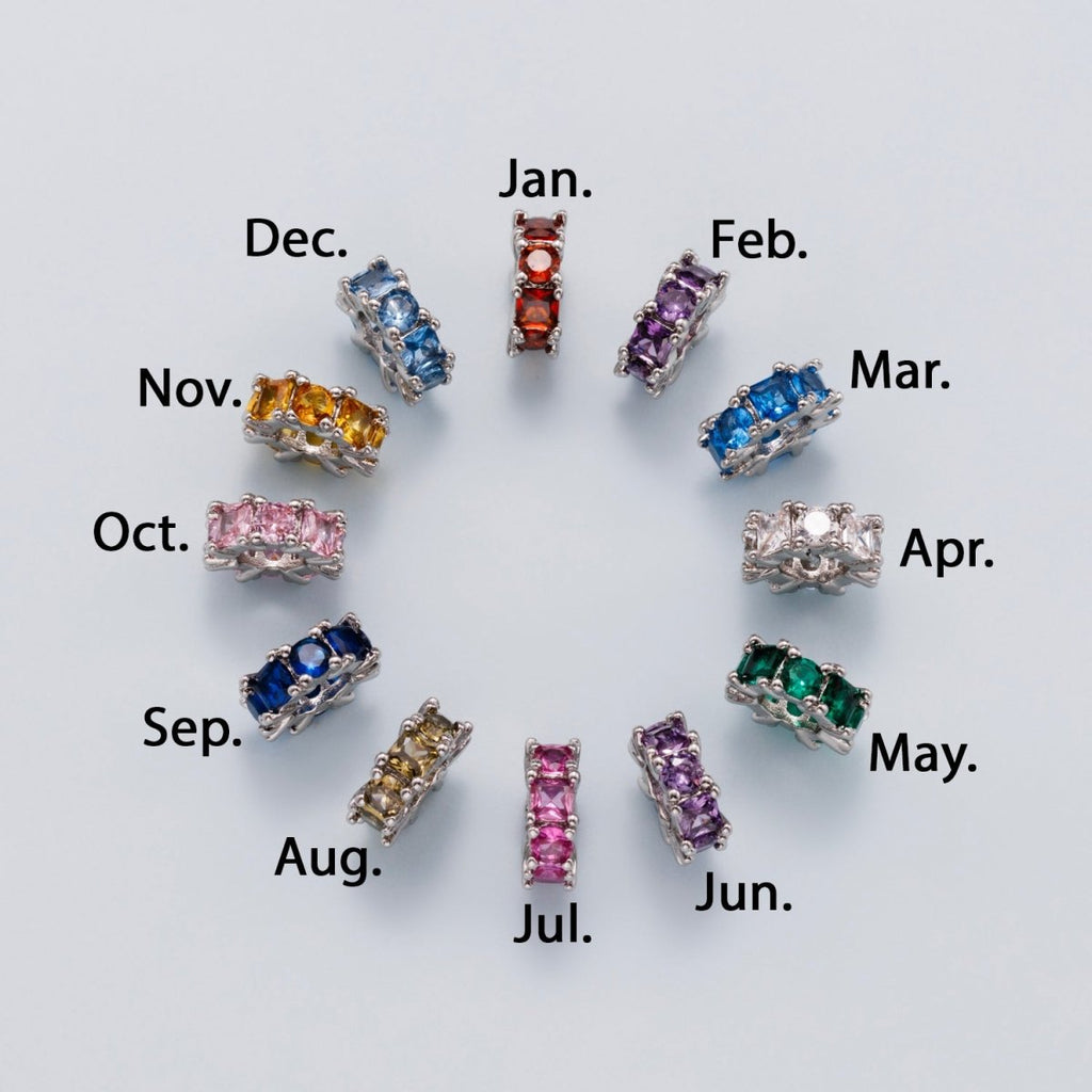 10mm Personalized Baguette Birthstone CZ Rondelle Spacer Set | Beads-00077 ~ Beads-00088