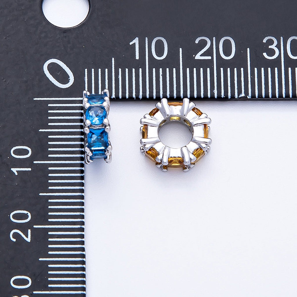 10mm Personalized Baguette Birthstone CZ Rondelle Spacer Set | Beads-00077 ~ Beads-00088
