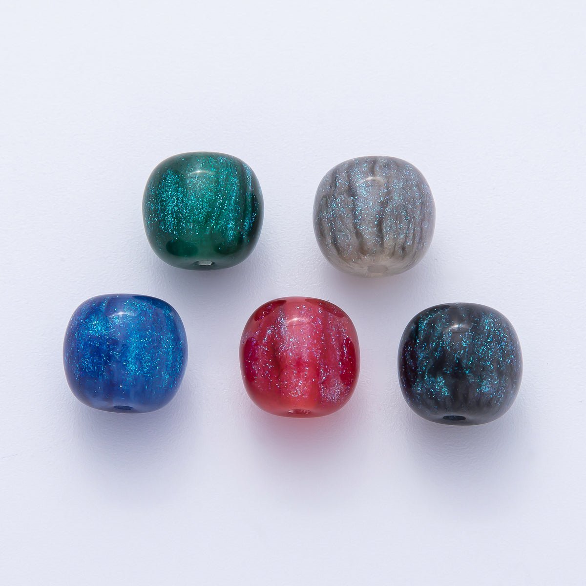 10pcs 12mm Black, Red, Blue, Grey, Green Glitter Resin Round Bead | B675 - B678