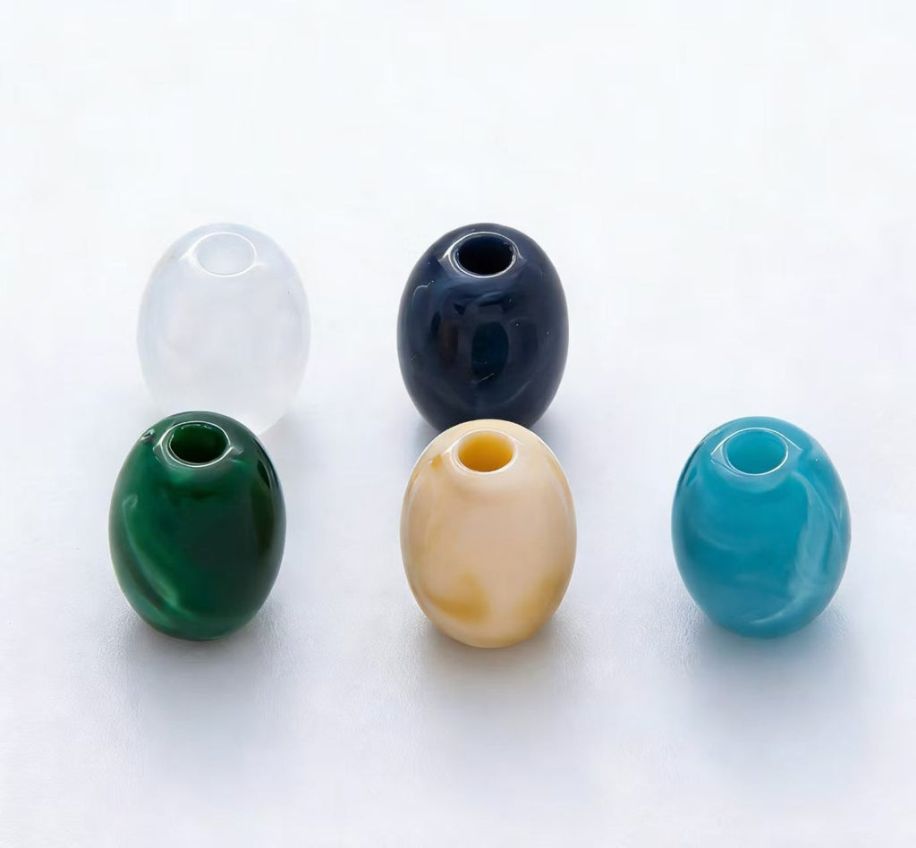 10pcs 18mm Dark Blue, Green, Brown, Light Blue, White Marble Resin Oval Bead Set | Beads-00029 - Beads-00033