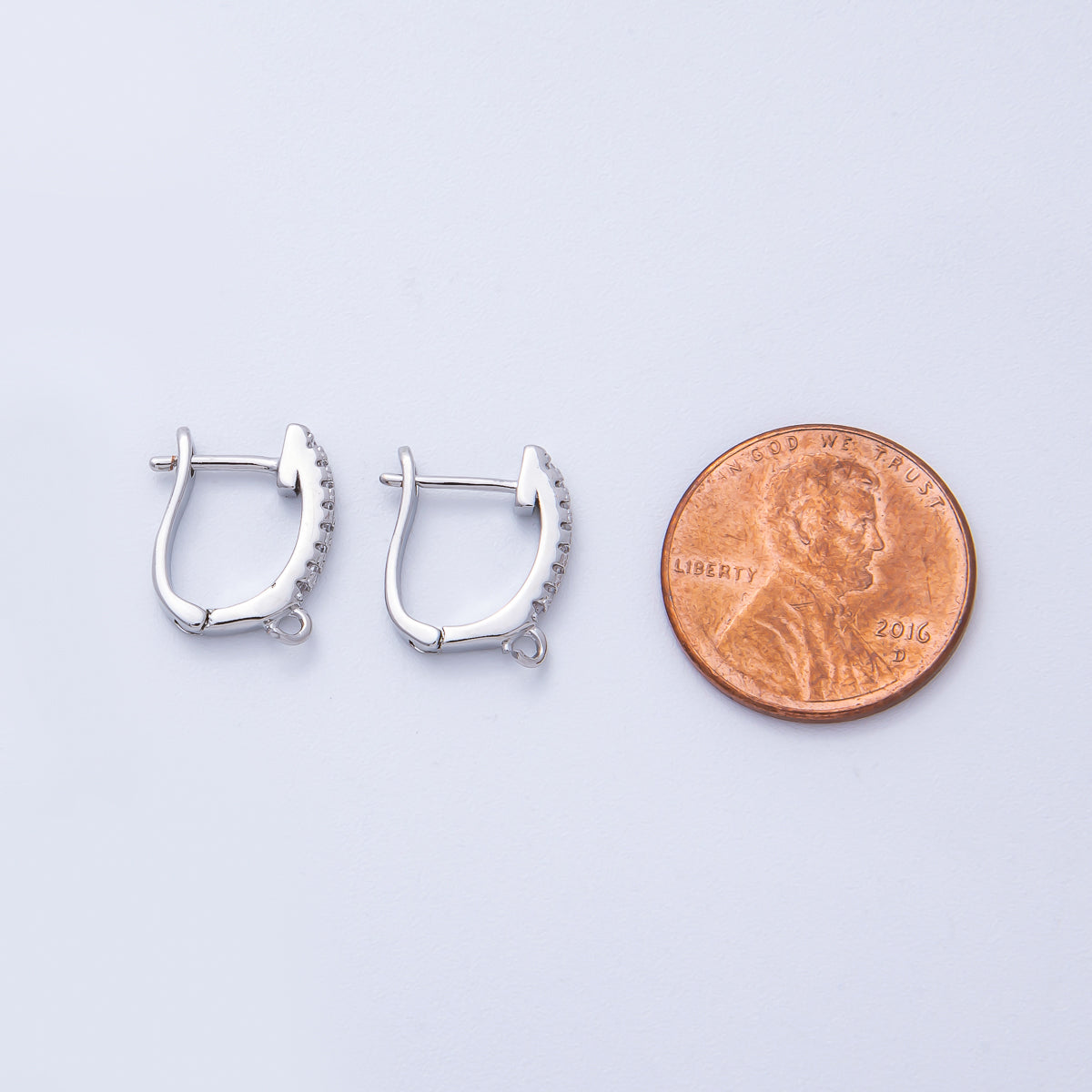 18K Gold Filled 14.5mm Micro Paved CZ U-Shaped Hoop Earrings in Gold & Silver | Findings-00099 Findings-00100