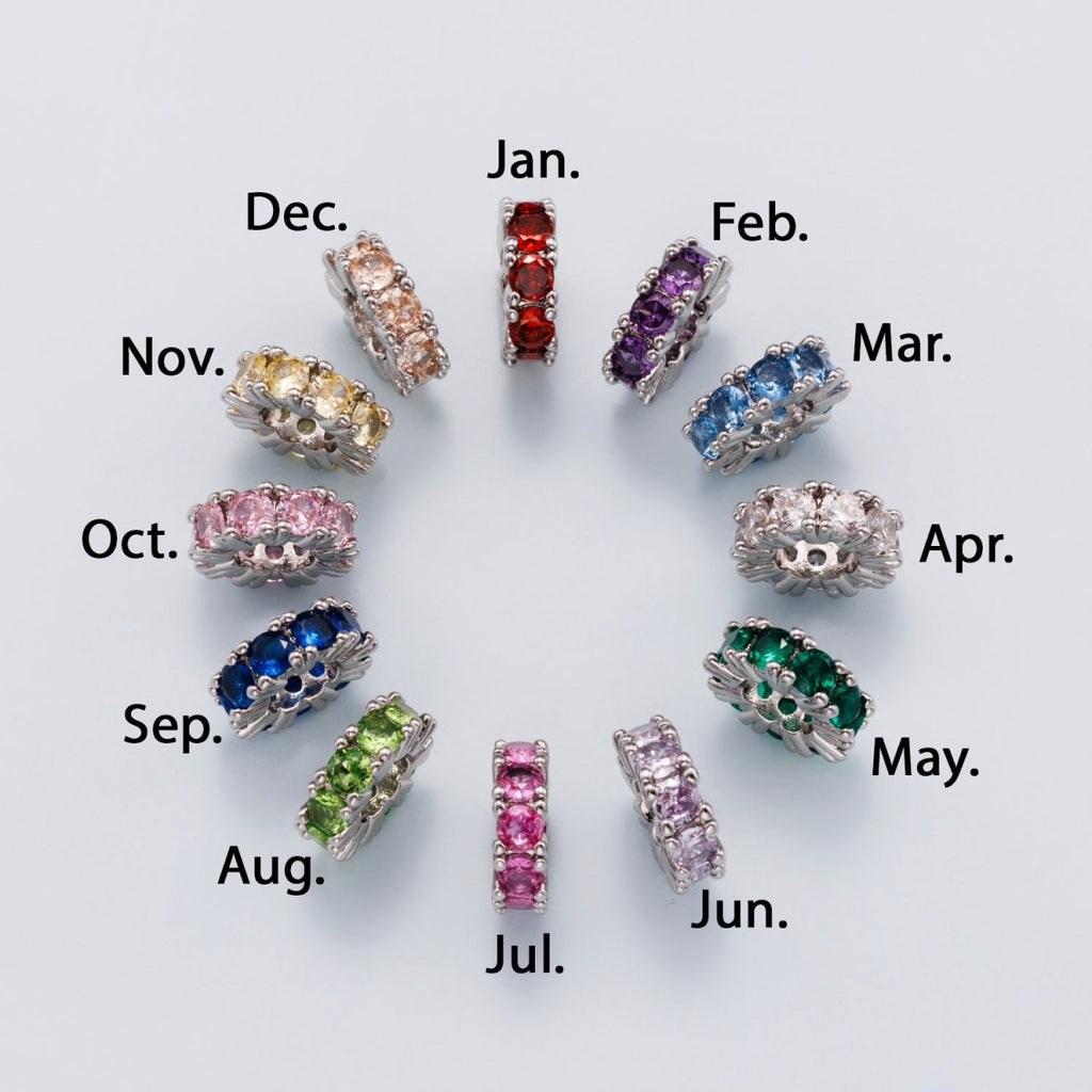 11mm Birthstone Micro Paved CZ Personalized Rondelle Spacer Set | Beads-00052 ~ Beads-00063