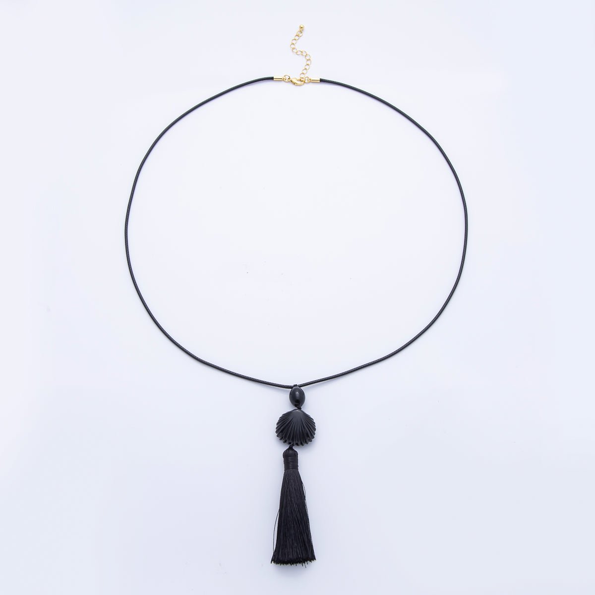 14K Gold Filled Black, White 10mm Seashell Bead Tassel Cord Chain Necklace | WA-04072 WA-01560
