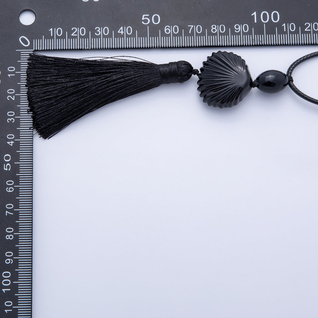 14K Gold Filled Black, White 10mm Seashell Bead Tassel Cord Chain Necklace | WA-04072 WA-01560