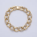 14K Gold Filled 11.5mm Micro Paved CZ Curb Chain 8 Inch Bracelet | WA-4097