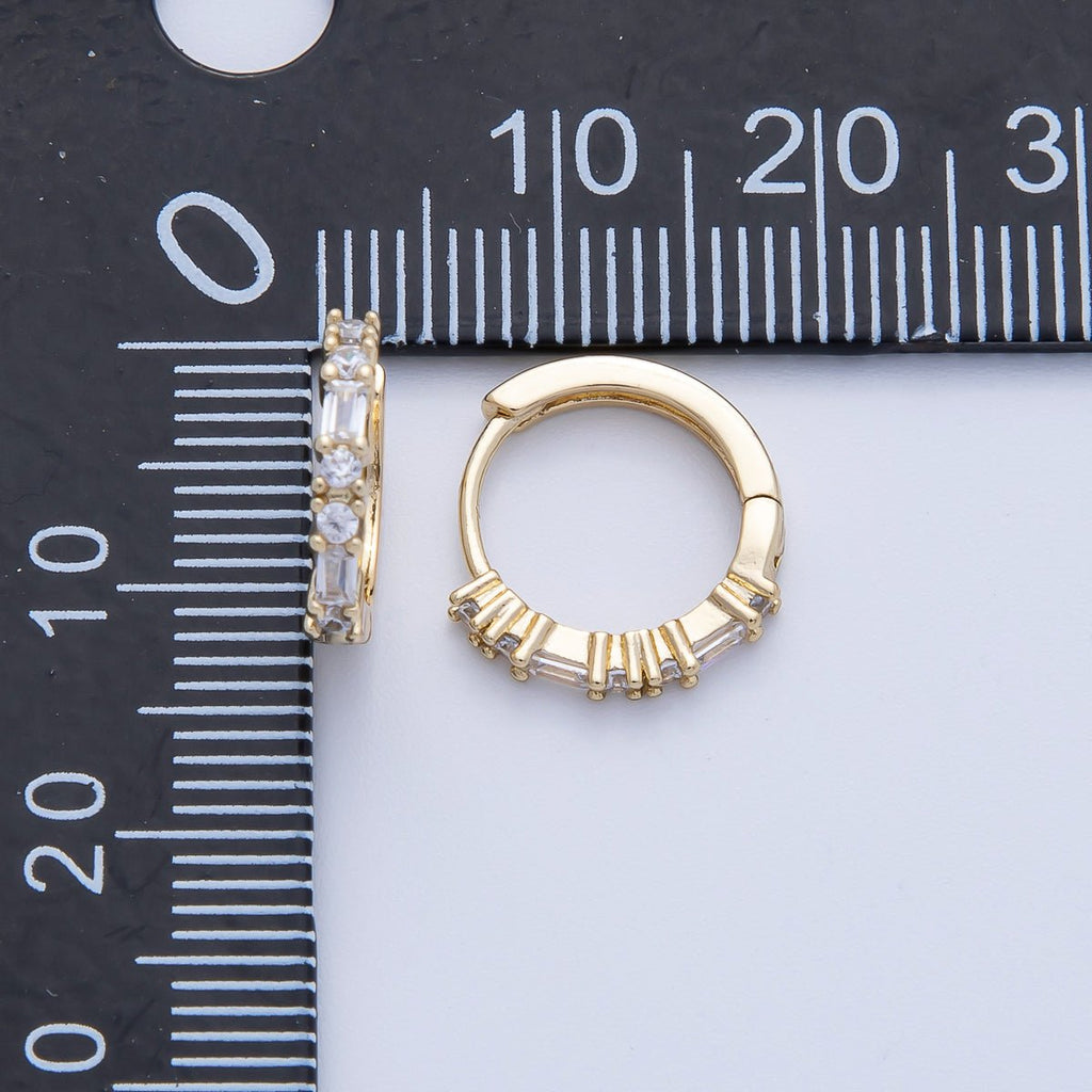 14K Gold Filled 12.5mm Clear CZ Round Baguette Cartilage Huggie Earrings | Earrings-00096