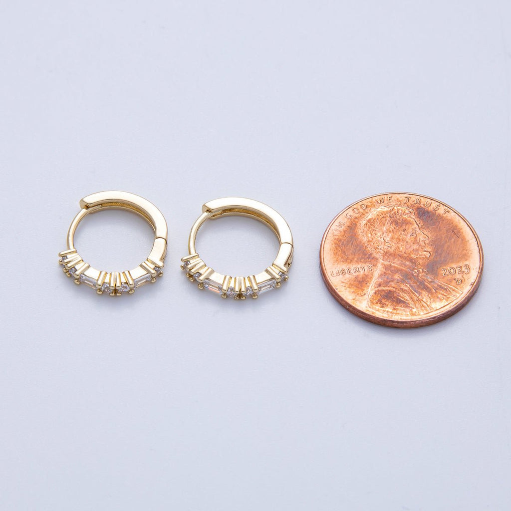 14K Gold Filled 12.5mm Clear CZ Round Baguette Cartilage Huggie Earrings | Earrings-00096