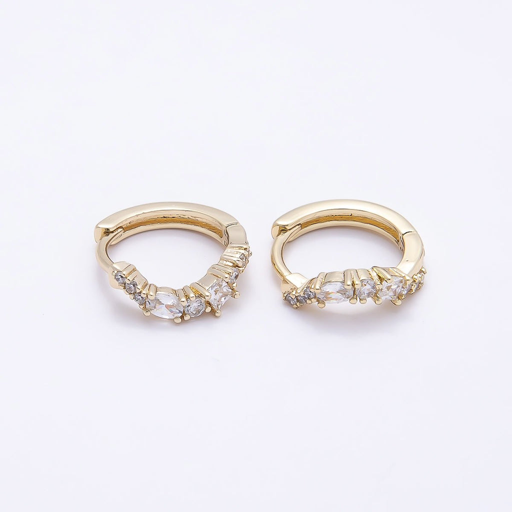 14K Gold Filled 12mm CZ Curved Cluster Cartilage Huggie Earrings | Earrings-00399
