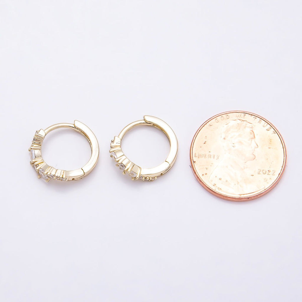 14K Gold Filled 12mm CZ Curved Cluster Cartilage Huggie Earrings | Earrings-00399