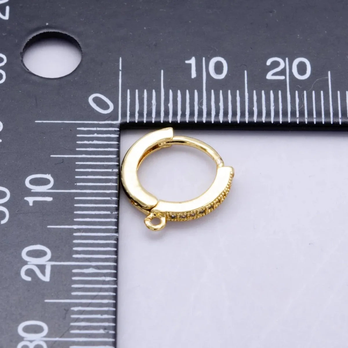14K Gold Filled 12mm Micro Paved CZ Drop Huggie Earring Findings in Gold & Silver | Z1048