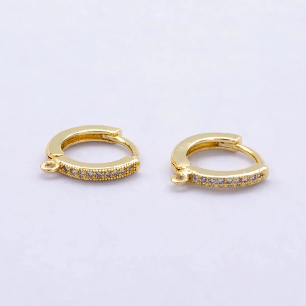 14K Gold Filled 12mm Micro Paved CZ Drop Huggie Earring Findings in Gold & Silver | Z1048