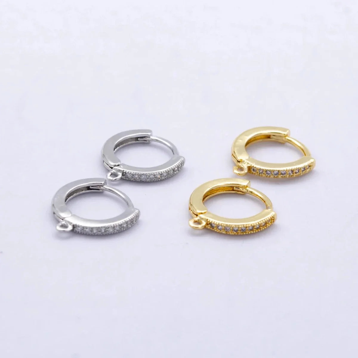14K Gold Filled 12mm Micro Paved CZ Drop Huggie Earring Findings in Gold & Silver | Z1048