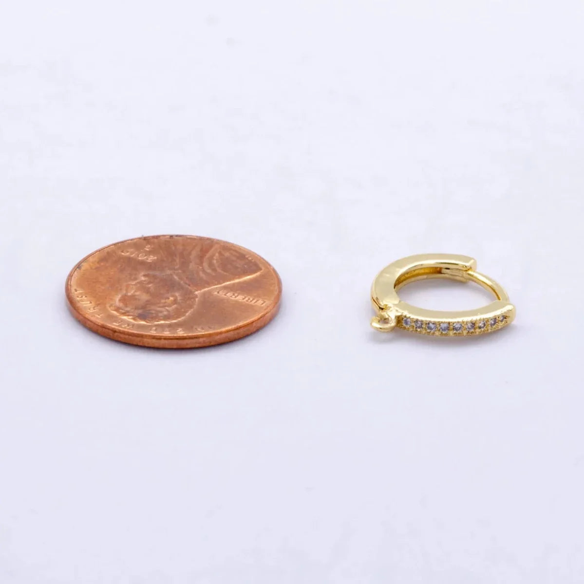 14K Gold Filled 12mm Micro Paved CZ Drop Huggie Earring Findings in Gold & Silver | Z1048