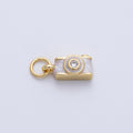 14K Gold Filled 12mm White Enamel Film Retro Digital Camera 3D Multidimensional Charm | Charms-00060