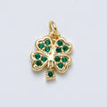 14K Gold Filled 13.5mm Green Micro Paved CZ Lucky Clover Flower Charm | Charms-00042
