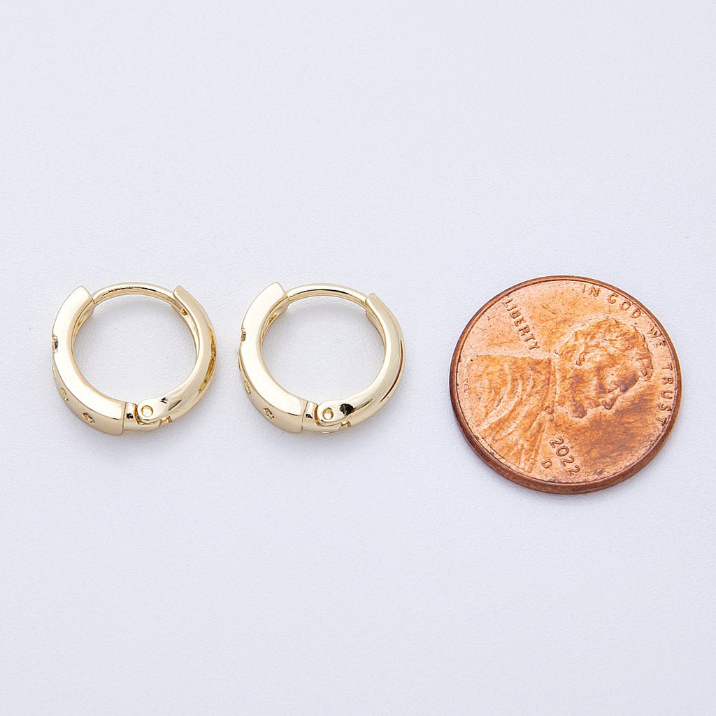 14K Gold Filled 13mm Clear CZ Dotted Cross Cartilage Huggie Earrings | Earrings-00179