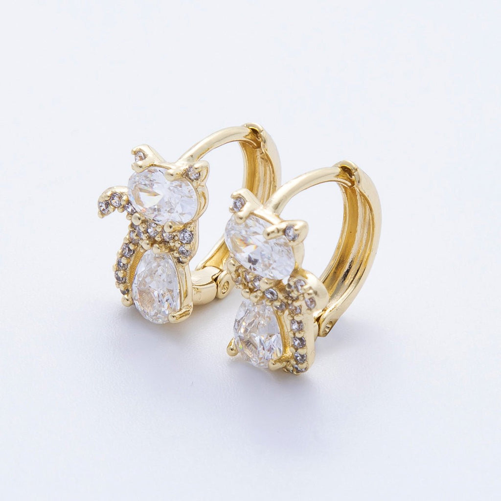 14K Gold Filled 13mm Clear, Green, Red CZ Micro Paved Cat Kitten Pet Huggie Set | Earrings-00189 ~ Earrings-00191