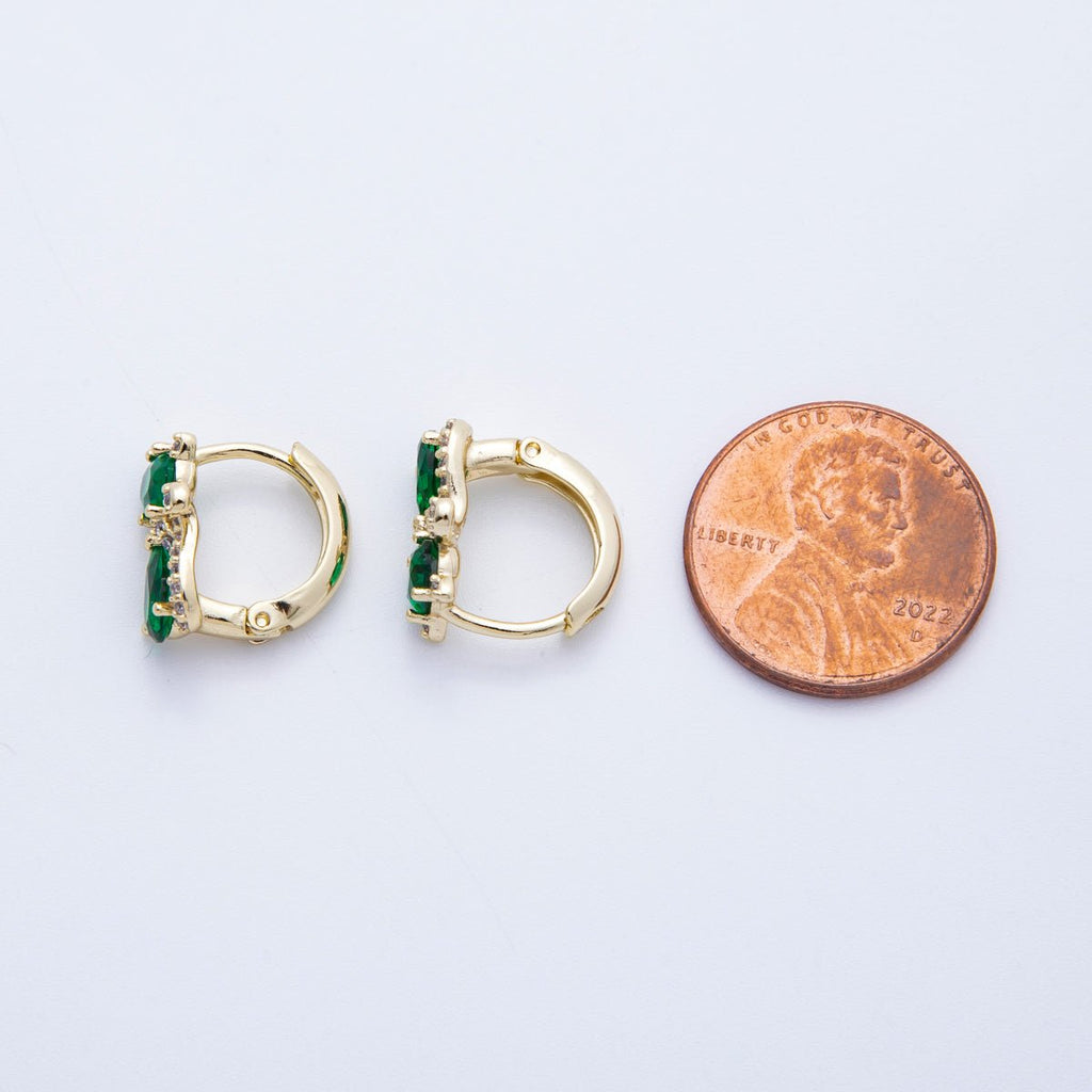 14K Gold Filled 13mm Clear, Green, Red CZ Micro Paved Cat Kitten Pet Huggie Set | Earrings-00189 ~ Earrings-00191
