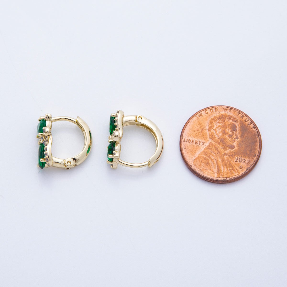 14K Gold Filled 13mm Clear, Green, Red CZ Micro Paved Cat Kitten Pet Huggie Set | Earrings-00189 ~ Earrings-00191