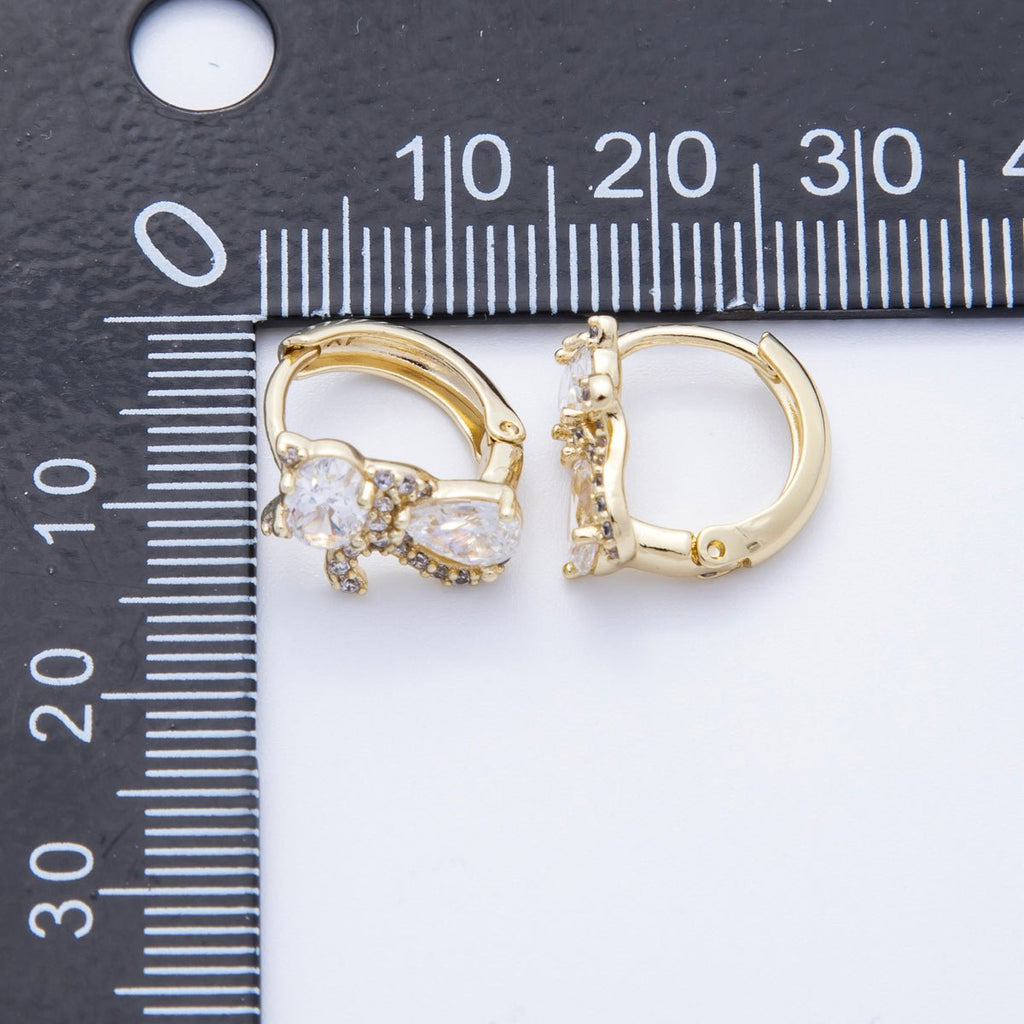 14K Gold Filled 13mm Clear, Green, Red CZ Micro Paved Cat Kitten Pet Huggie Set | Earrings-00189 ~ Earrings-00191
