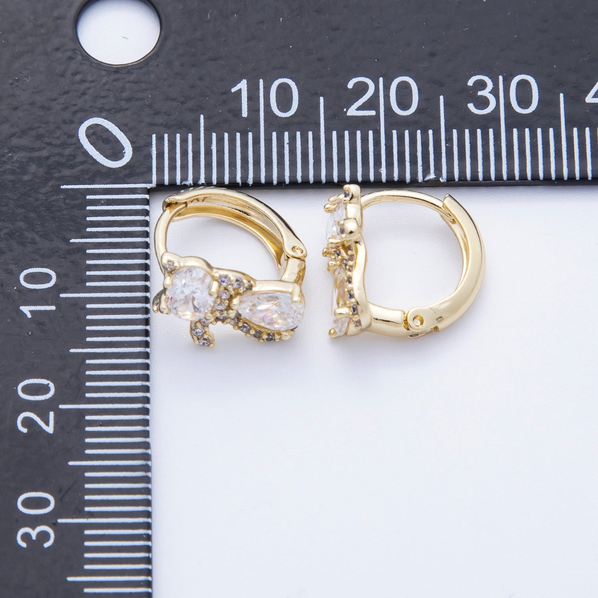 14K Gold Filled 13mm Clear, Green, Red CZ Micro Paved Cat Kitten Pet Huggie Set | Earrings-00189 ~ Earrings-00191