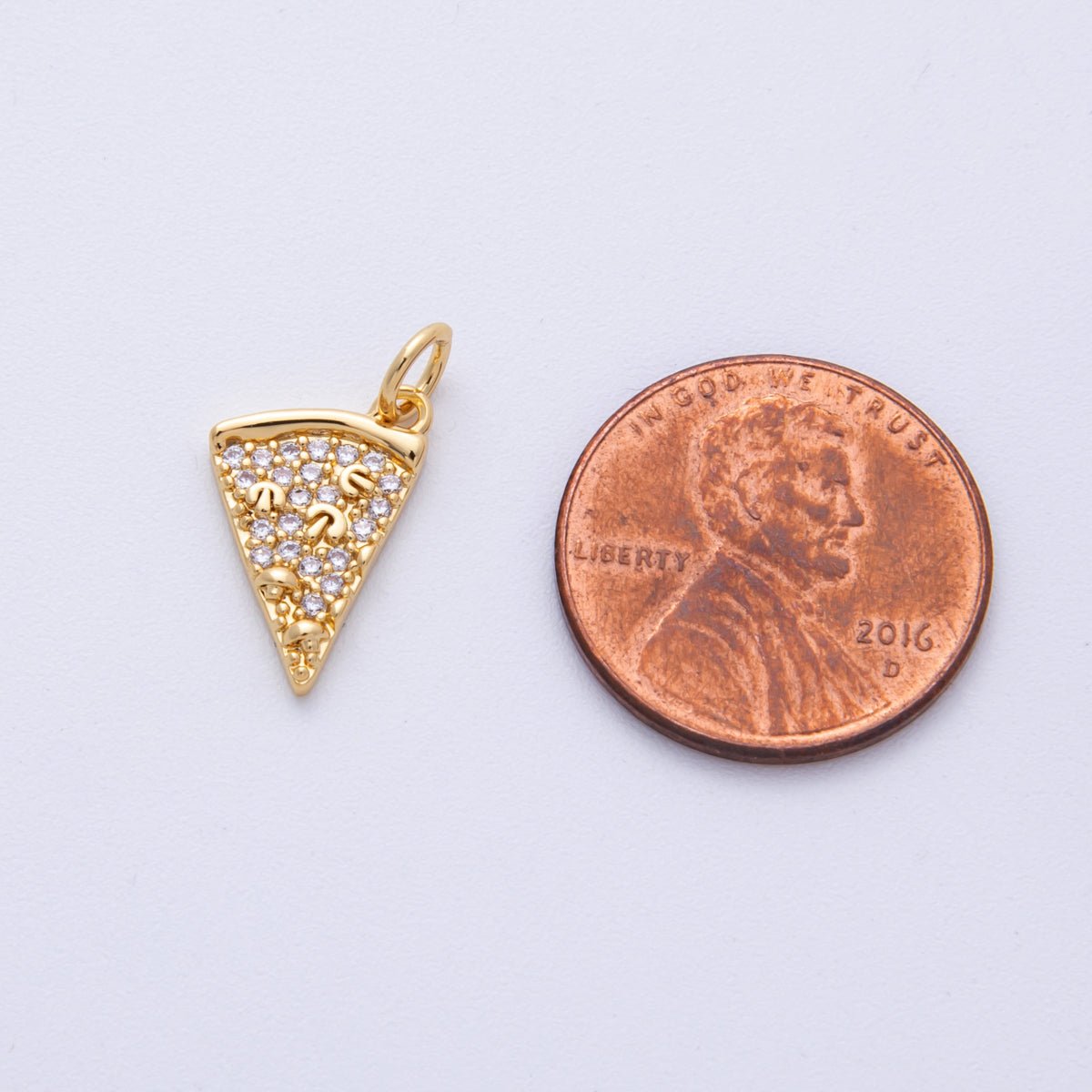 14K Gold Filled 14.5mm Micro Paved CZ Mushroom Pizza Slice Food Charm |Charms-00028