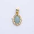 14K Gold Filled 14mm Micro Paved CZ Blue Agate Cabochon Oval Pendant | Charms-00322