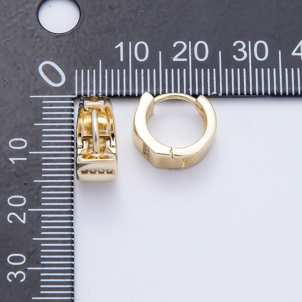 14K Gold Filled 14mm Micro Paved CZ Linear Huggie Earrings | Earrings-00355