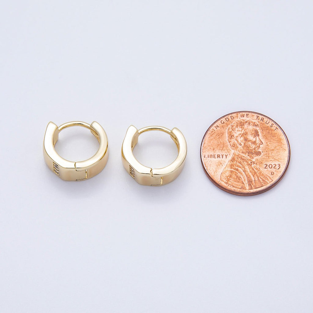 14K Gold Filled 14mm Micro Paved CZ Linear Huggie Earrings | Earrings-00355