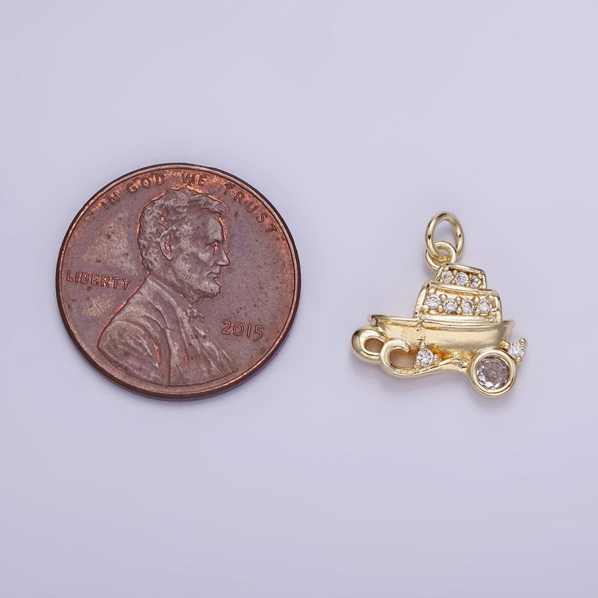 14K Gold Filled 14mm Vehicle Motor Sea Boat CZ Micro Paved Charm in Gold & Silver | W537