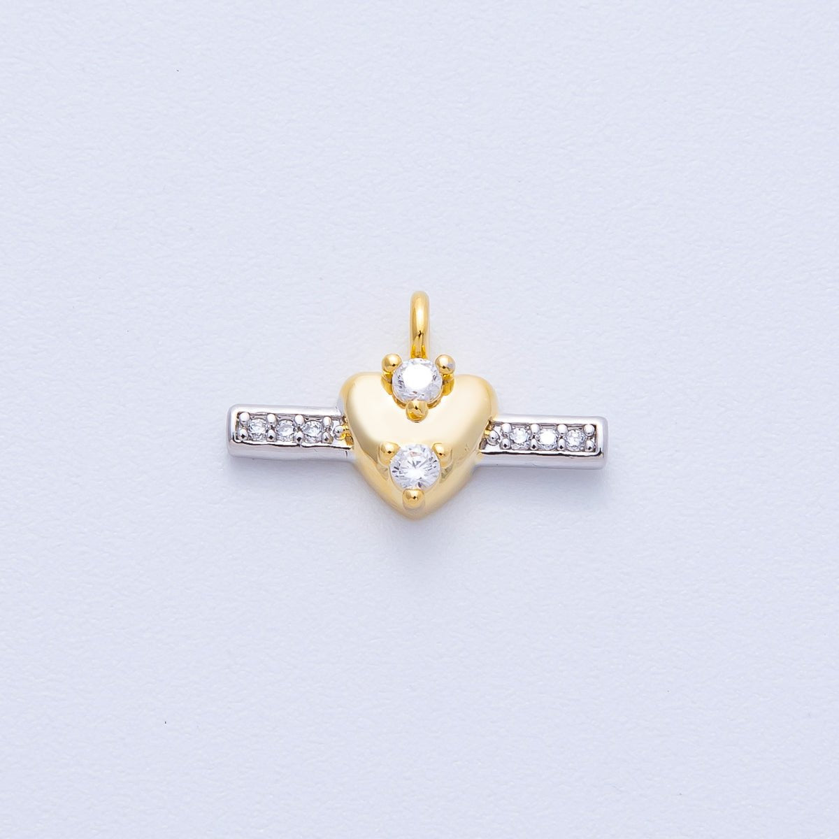 14K Gold Filled 15.5mm Micro Paved CZ Heart Bar Mini Mixed Metal Charm | Charms-00044