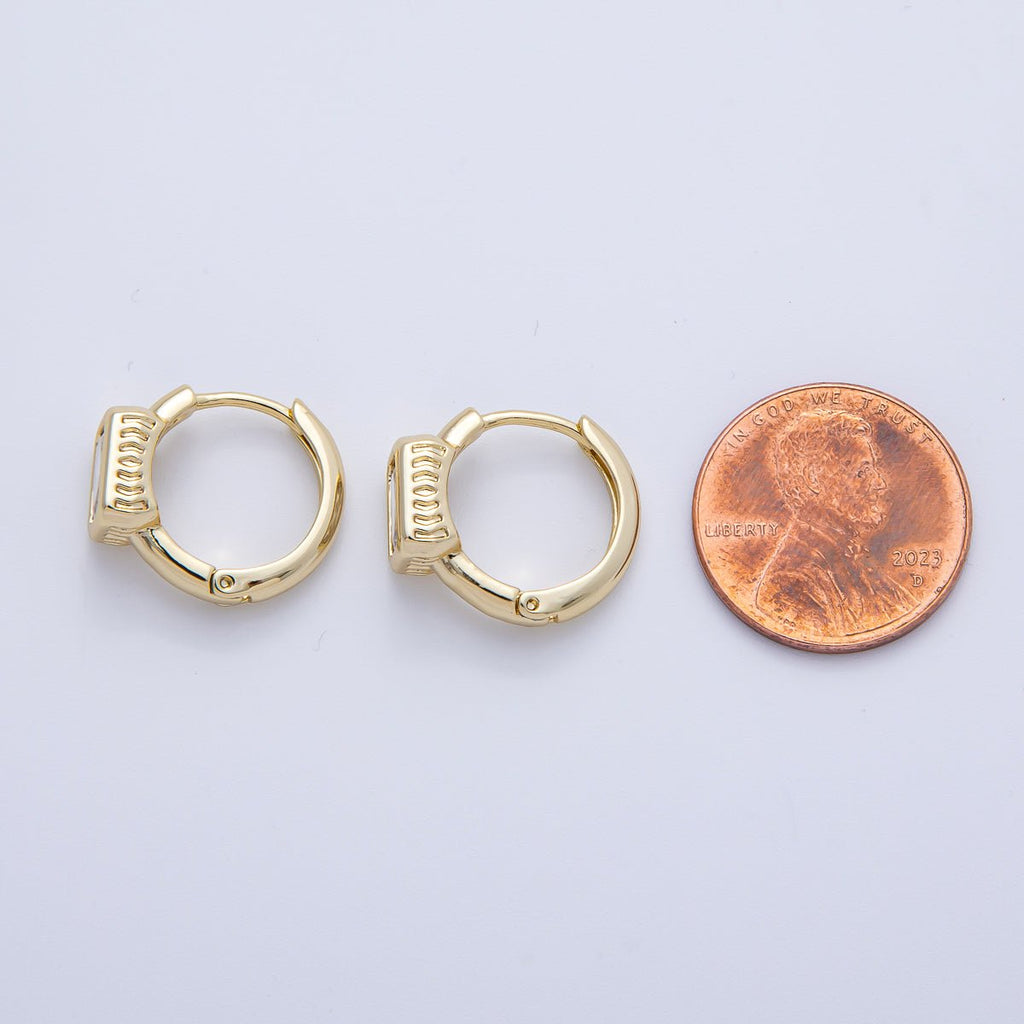 14K Gold Filled 15mm Clear Baguette CZ Bezel Huggie Earrings | Earrings-00104