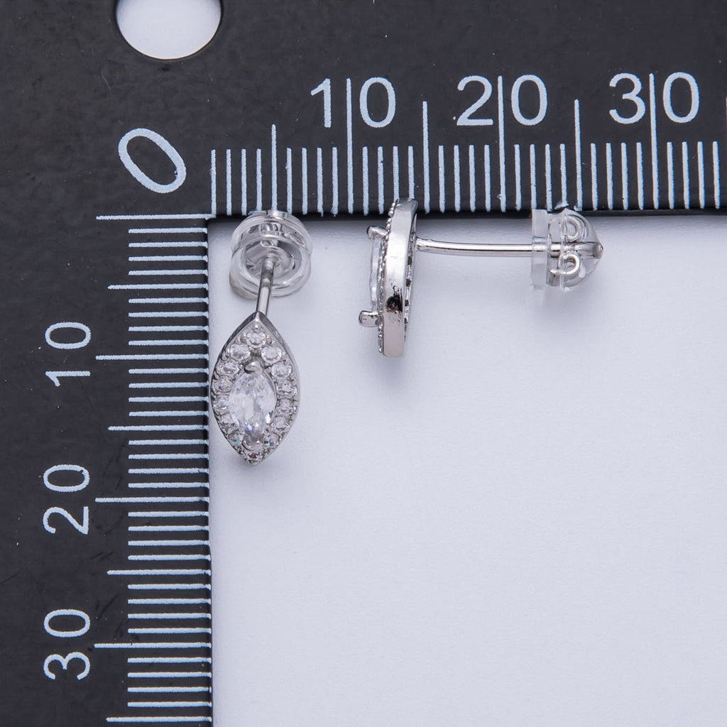 14K Gold Filled 15mm Clear CZ Marquise Micro Paved Stud Earrings in Gold & Silver | Earrings-00048 Earrings-00049