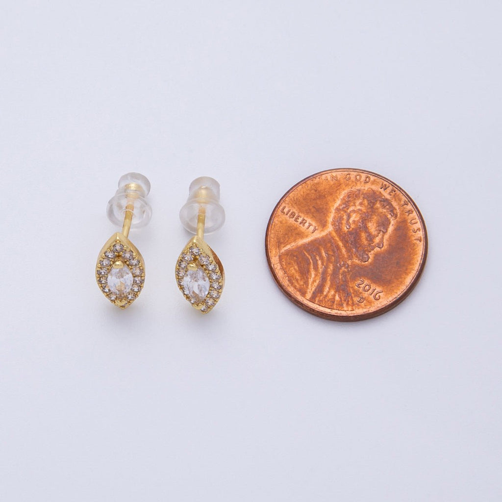 14K Gold Filled 15mm Clear CZ Marquise Micro Paved Stud Earrings in Gold & Silver | Earrings-00048 Earrings-00049