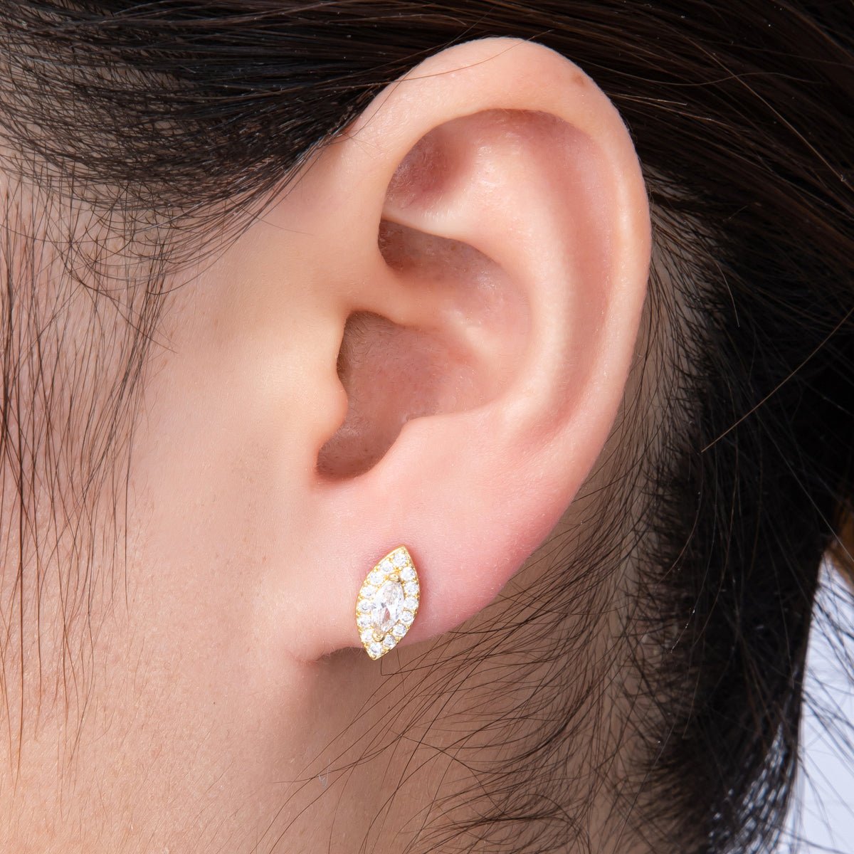 14K Gold Filled 15mm Clear CZ Marquise Micro Paved Stud Earrings in Gold & Silver | Earrings-00048 Earrings-00049