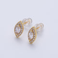 14K Gold Filled 15mm Clear CZ Marquise Micro Paved Stud Earrings in Gold & Silver | Earrings-00048 Earrings-00049