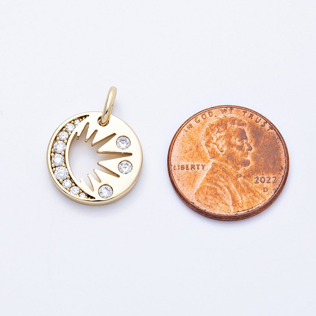14K Gold Filled 15mm Micro Paved CZ Celestial Moon Sun Round Charm | Charms-000328