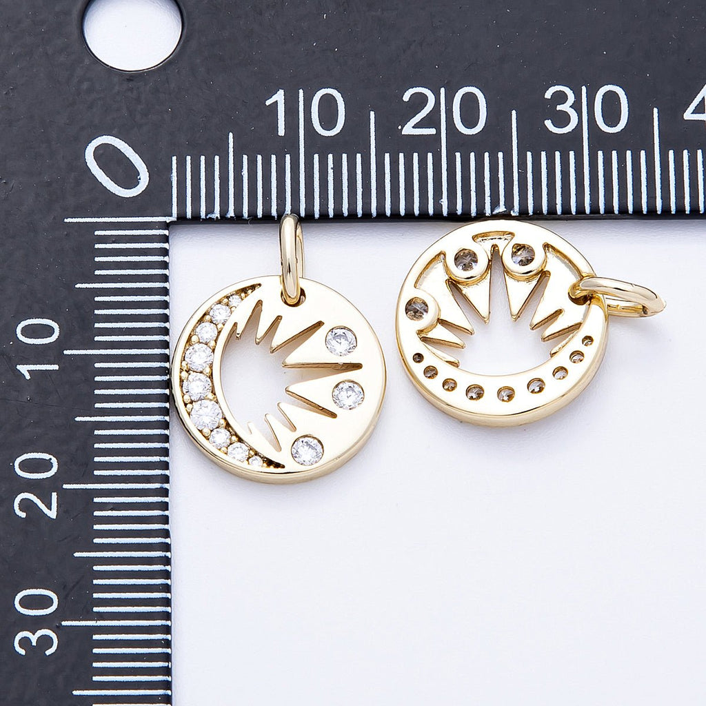 14K Gold Filled 15mm Micro Paved CZ Celestial Moon Sun Round Charm | Charms-000328