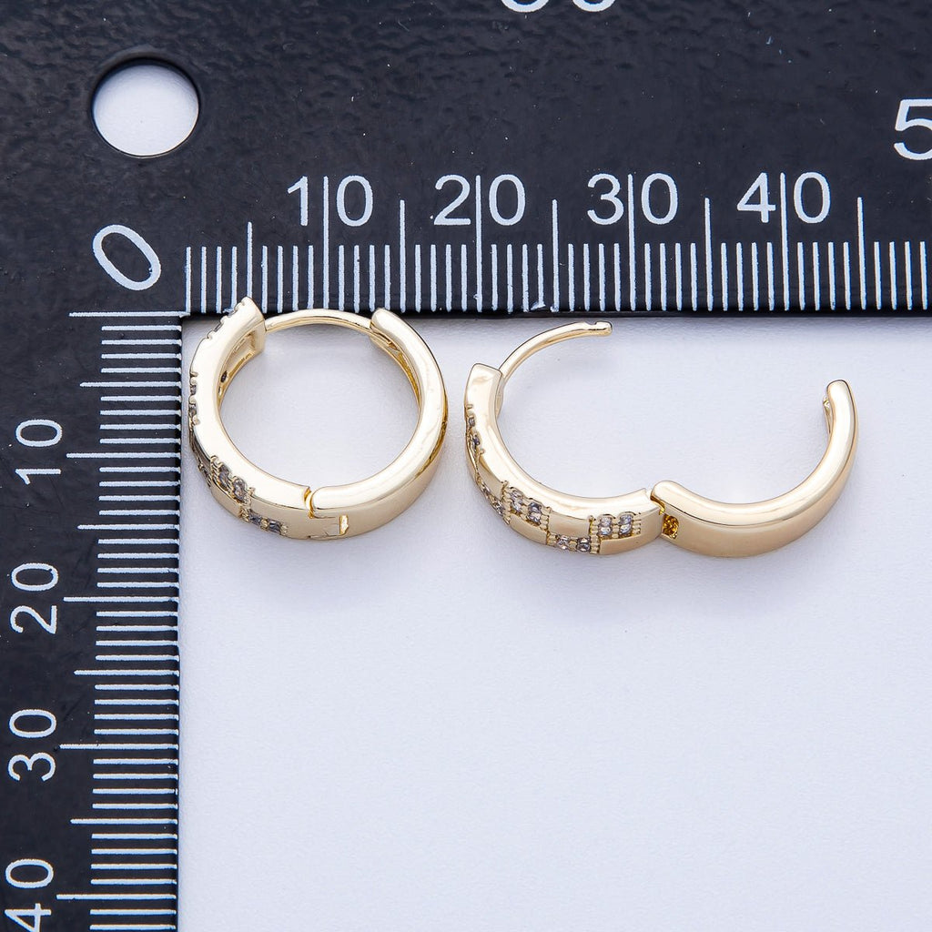 14K Gold Filled 15mm Micro Paved CZ Checkered Huggie | EARRINGS-00249