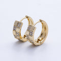 14K Gold Filled 15mm Micro Paved CZ Checkered Huggie | EARRINGS-00249