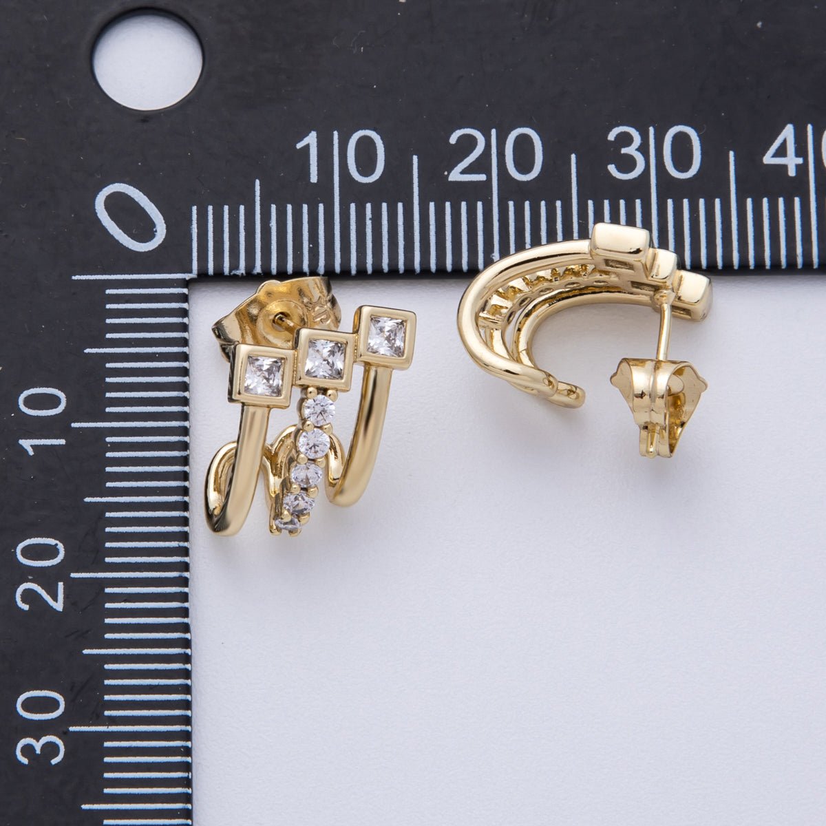 14K Gold Filled 15mm Micro Paved CZ Square Claw Stud Earrings | Earrings-00035