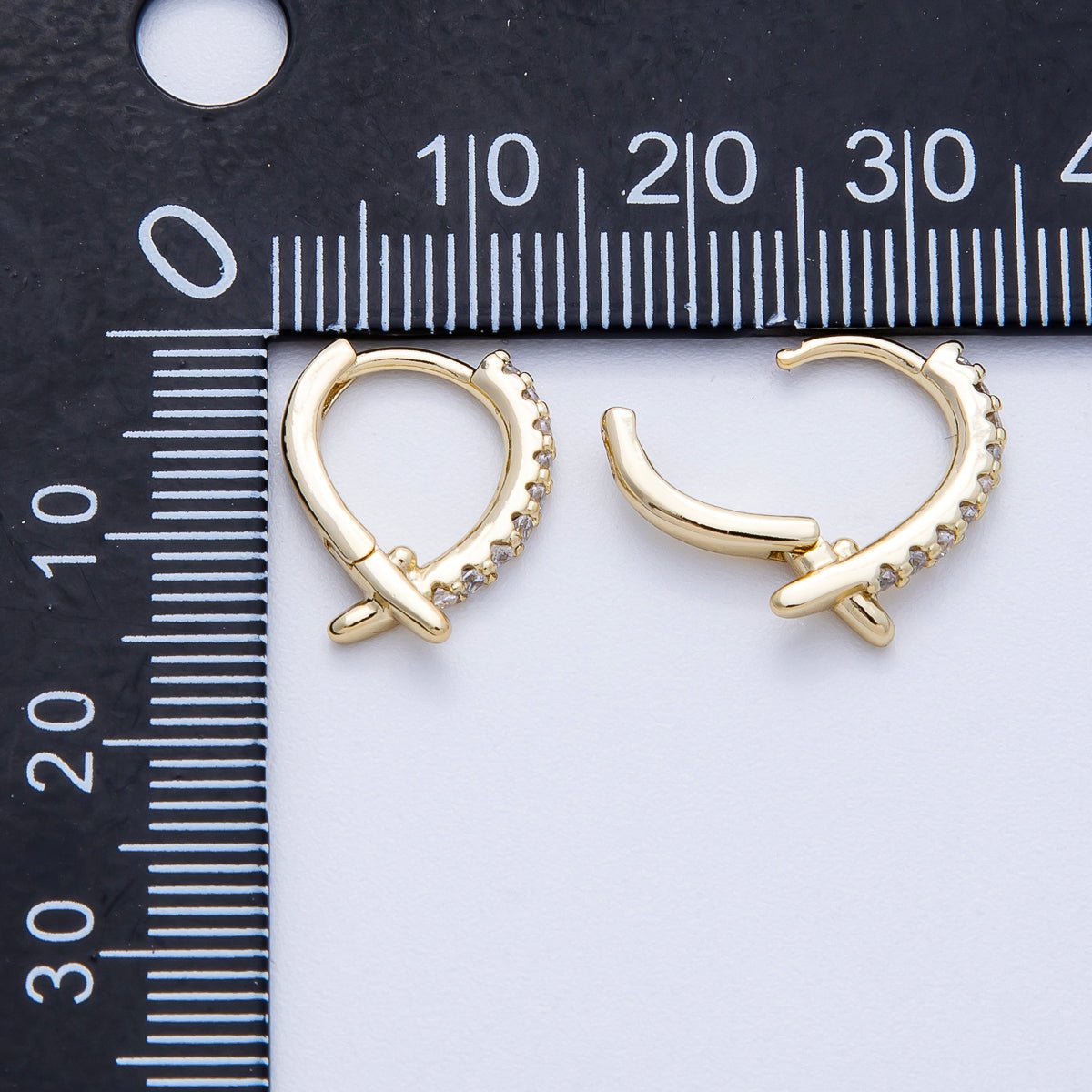 14K Gold Filled 15mm Micro Paved CZ X Crossed Cartilage Huggie | EARRINGS-00248
